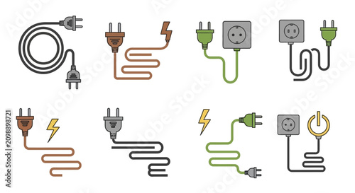 Set of Pixel Art Electrical Plugs and Power Cords