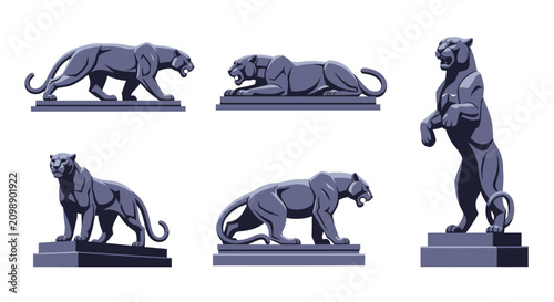 Photography Set of Stone Panther Statues in Various Poses