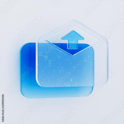 Fotografía 3D glassmorphism send email icon with arrow up on white background