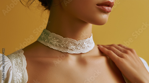 Close-Up of Neck With White Lace Choker.
