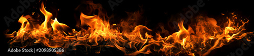 Obraz na plátně Realistic Fire Flames Isolated on Black Background
