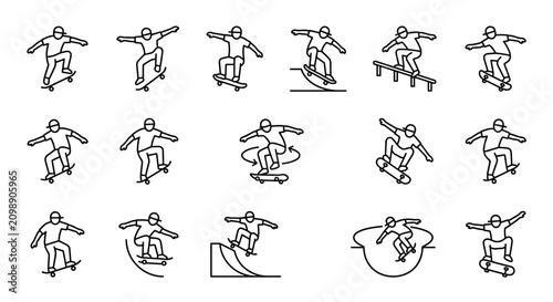 Canvas Print Skateboarder Icon Set: Dynamic Tricks and Extreme Sports Illustrations