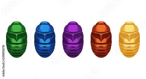 Foto Set of Colorful Stylized Alien Chitinous Cocoons or Insect Pupae