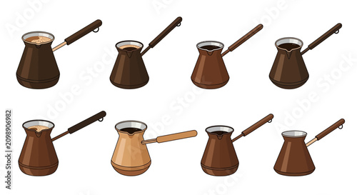 Foto Set of Turkish Coffee Pots Cezve Ibrik Icons