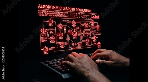 Person working on algorithmic dispute resolution system interface.
