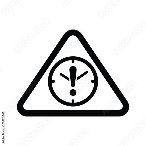 Warning Triangle Sign with Clock and Exclamation Mark, Time Expiration and Urgent Deadline Concept Vector