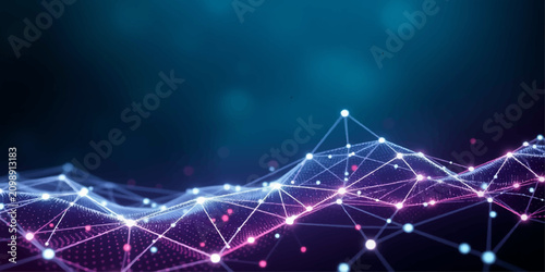 Foto Abstract Blue Futuristic Christmas Background with Glowing Stars, Digital Fracta