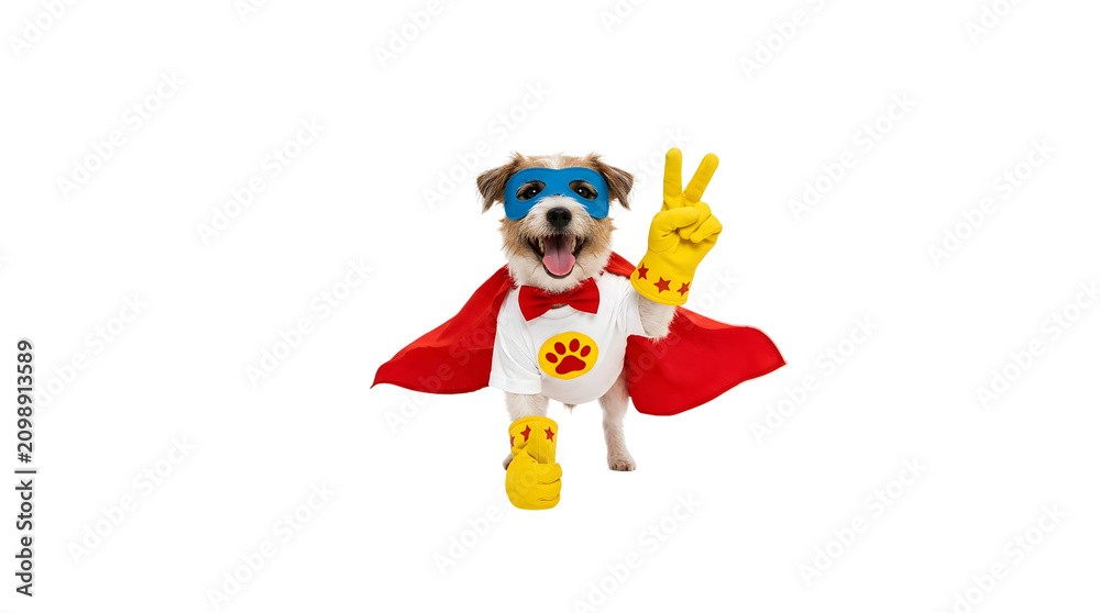 Fototapeta premium superhero dog in costume giving peace sign
