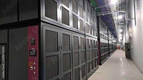 Computer Room Air Handling Units (CRAH) Installed in a Data Center Mechanical Room