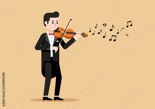 Fotografie Musician Playing Violin Cartoon Vector Illustration