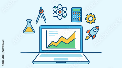 STEM education, business analytics, and innovation concept illustration