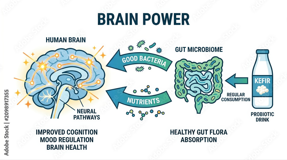 Fototapeta premium Exploring the link between gut health and brain function with kefir for enhanced cognitive performance