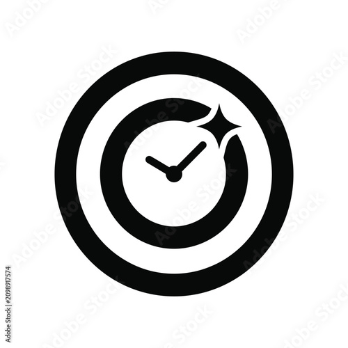 Clock Face with Target Concentric Circles, Time Optimization and Focus Concept, Minimalist Silhouette Vector
