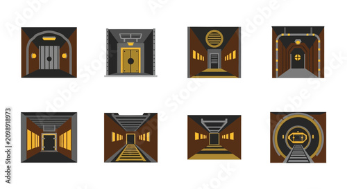 Bilde på lerret Set of Sci-Fi Corridor and Hallway Icons