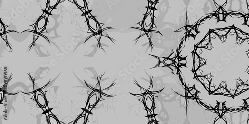 Fotografie Tribal Tattoo Ornament Pattern Black Lines On Gray Background