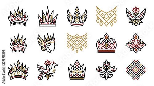 Photography Royal Crown Icons Set: Luxury, Power, and Royalty Symbols