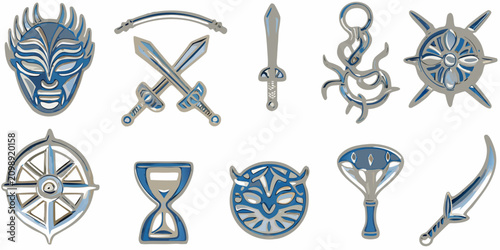 Photos Fantasy Rpg Game Icons Metallic Blue And Silver White Background