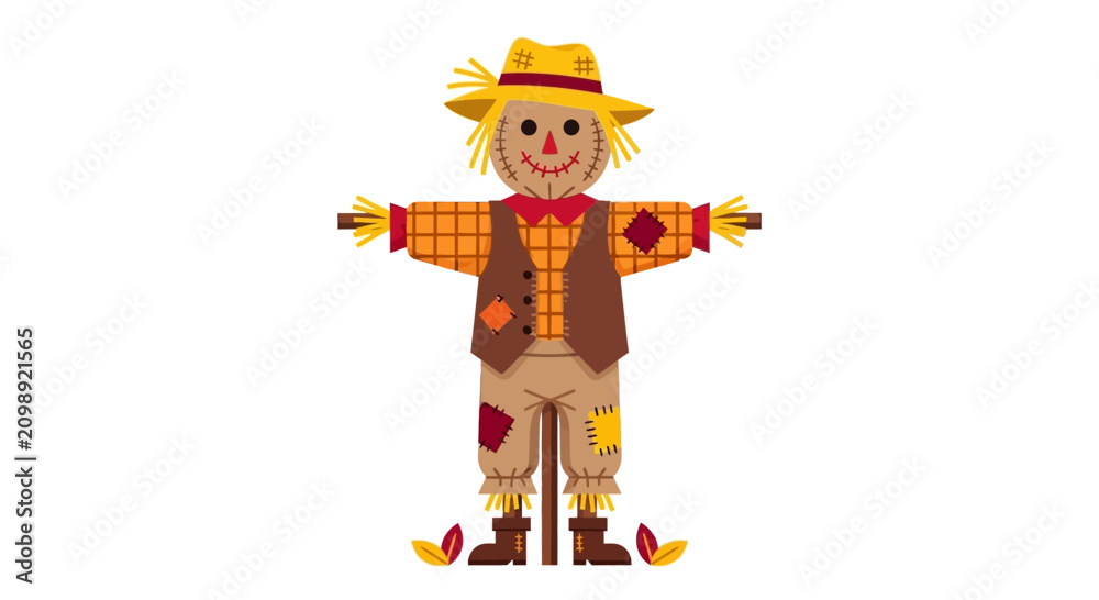 Fototapeta premium Friendly Cartoon Scarecrow Character for Autumn Harvest Festival
