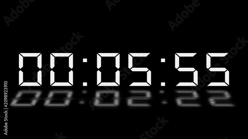 6 minute timer countdown animation, 360 to 0 countdown six minute countdown timer animation. Animated rectangle shaped stylish smooth tailed line indicator. Digital countdown timer with reflection,