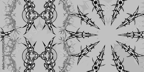 Photography Tribal Tattoo Pattern With Sharp Points Black And White Vector