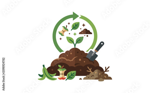 Composting and Organic Waste Recycling Vector Illustration