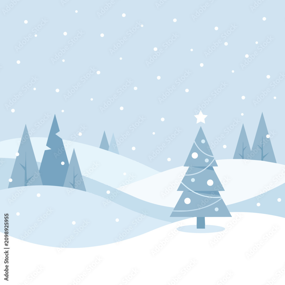Obraz premium Minimalist Winter Landscape with Snow and Christmas Tree Flat Vector