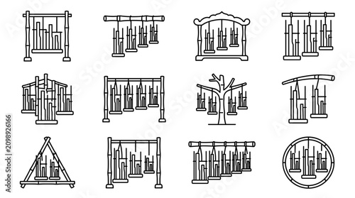 Canvas Print Collection of diverse bamboo wind chime designs, minimalist line art icons