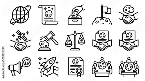 Картината върху платно Space Exploration Icons: Asteroid Mining, Law, Finance, Contracts, and Diplomacy