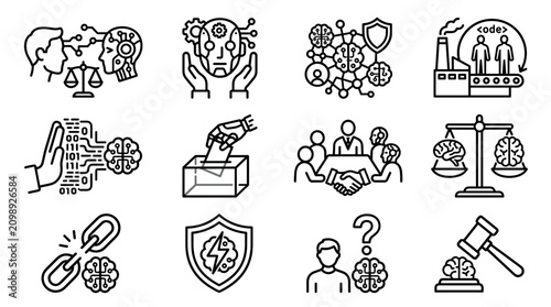 Принти на полотні Artificial Intelligence Ethics Icons: Justice, Security, Future, Law, Decision M