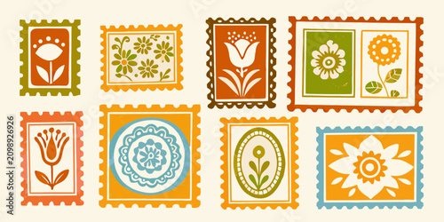 Obraz na płótnie Floral ornament collection in retro stamp designs vector illustration