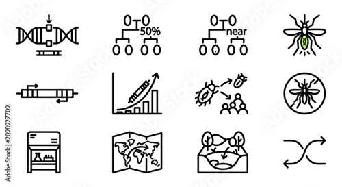 Quadro su tela Biotechnology and Science Icons: DNA, Mosquitos, Growth Chart, Lab Equipment
