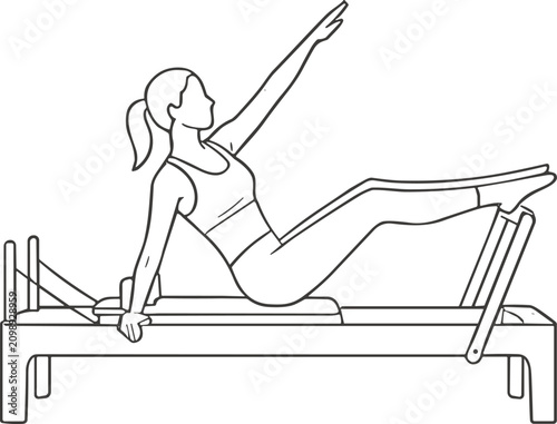 Tableau sur toile Pilates Reformer Exercise Woman Performing Core Strengthening on Equipment