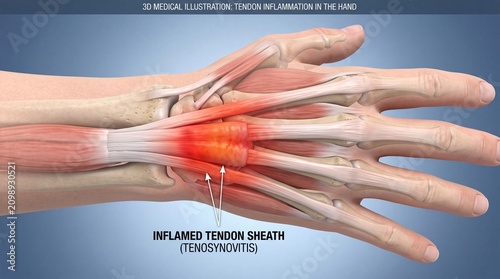 3d medical showing tendon inflammation in the human hand, specifically highlighting ad social media download medical thambnail template event festive festival 2026 2027 2028