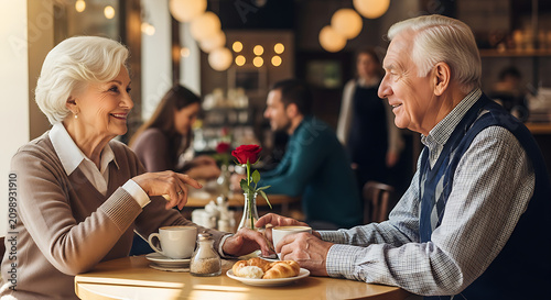 Elderly couple enjoying a meal together at home.