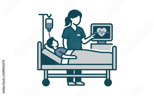 Nurse Attending Patient in Hospital Bed Vector Illustration