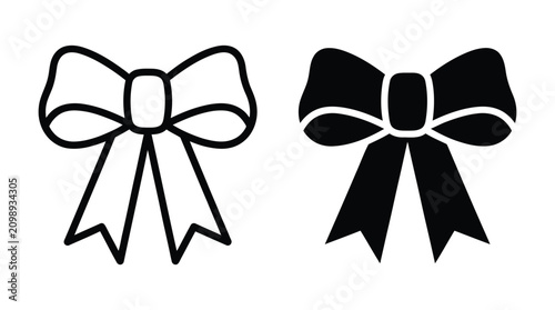 Black and white bow tie ribbon icons set for gift decoration and fashion design Vector