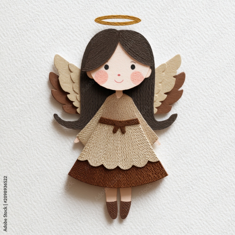 Obraz premium Cute Minimal Paper Angel Character With Soft Neutral Handmade Craft Textures