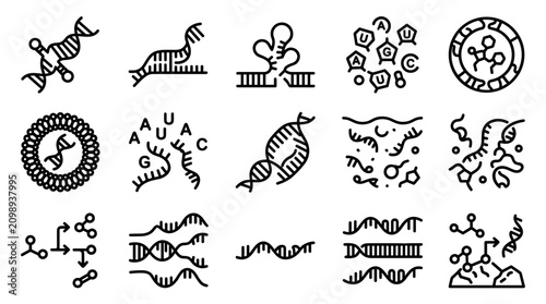 Fotografía DNA and RNA Icons: Genetics, Biotechnology, Helix, Molecules, Science Symbols