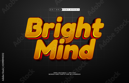 Bright Mind 3D Editable Text Effect Cartoon Style with Dark Grid Background