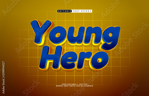 Young Hero 3D Editable Text Effect Cartoon Style with Yellow Grid Background