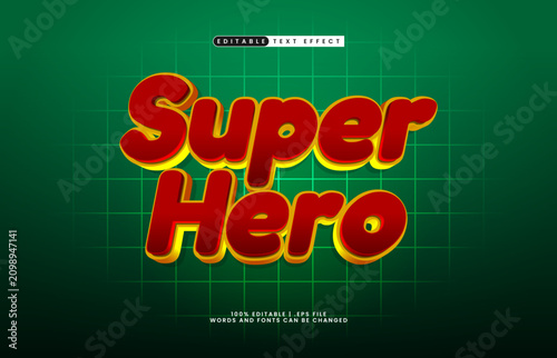 Super Hero 3D Editable Text Effect Cartoon Style with Green Grid Background