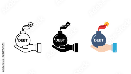 Tableau sur toile Financial debt concept icon with exploding bomb financial explosion business inv