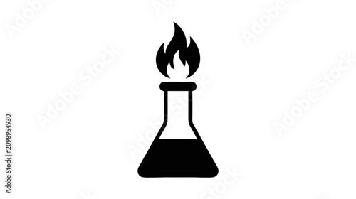 Vector illustration of icon of a laboratory flask with a flame coming out of it on a transparent background