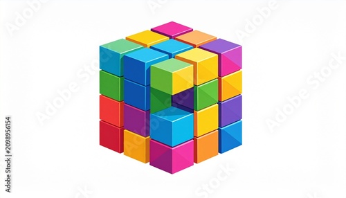 Colorful stacked cubes geometric abstract composition.