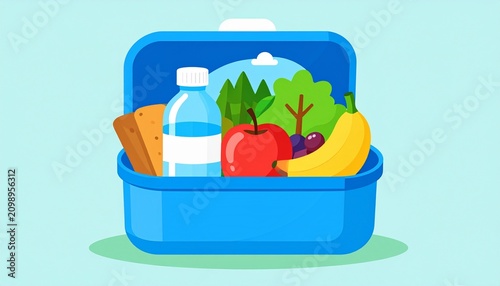 Blue bucket with blooming tulips and gardening tools.