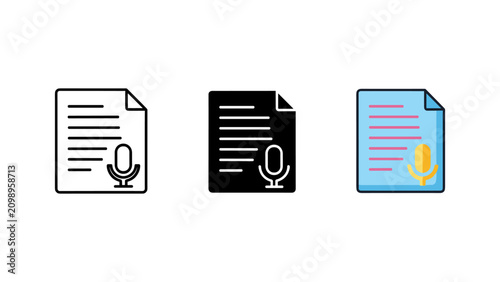 Konstfotografi Document file with microphone icon for audio transcription voice command recordi