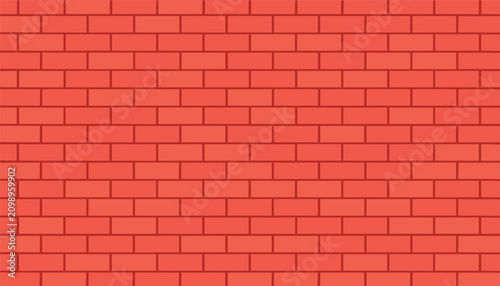 Foto Seamless Red Brick Wall Pattern Background, Flat Vector Brickwork Texture