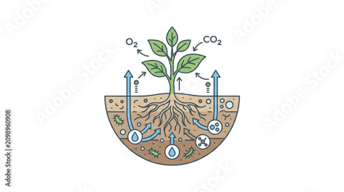 Photos Illustration of plant roots absorbing nutrients and releasing oxygen