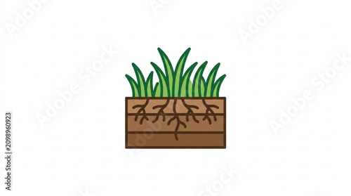 Foto Illustration of grass with visible roots in soil cross section.
