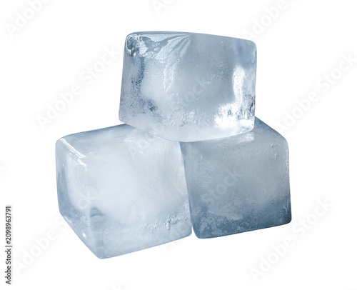 Fényképezés 3 big ice cubes heap isolated on transparent background